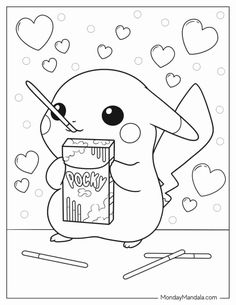 a coloring page with a cute cartoon character holding a box of yogurt and chopsticks