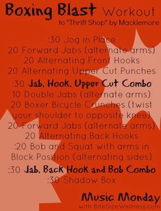 a red poster with the words boxing blast workouts and other things to do in front of it