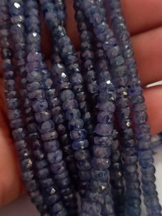 21'' AAA 634 Carat Natural Blue Sapphire Faceted Rondelle 3-6MM Gemstone Beads Necklace Stone : Natural Blue Sapphire Shape :- Rondelle Size :3mm to 6mm Weight :- 634 carat Polish :- Handmade color - blue length - approx 21 inch 5 line Necklace It is known as the 'love stone' as the message it emits is the strong vibration of unconditional love, joy, warmth and healing. As quartz crystals are profound amplifiers of energy, it may help to kindle happiness, love, romantic feelings and sensuality. Sapphire Beaded Rondelle Jewelry, Sapphire Jewelry With Faceted Round Beads, Blue Rondelle Gemstone Beads, Blue Rondelle Faceted Bead Necklace, Blue Gemstone Rondelle Beaded Necklace, Blue Rondelle Faceted Bead Necklaces, Blue Faceted Rondelle Beaded Necklaces, Blue Rondelle Beaded Necklace With Faceted Beads, Blue Gemstone Beaded Rondelle Necklace