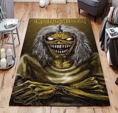 a rug with an image of iron maiden on it