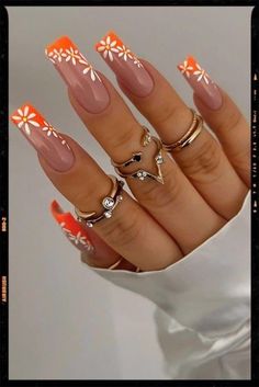 Orange Nail Designs, Sassy Nails, Fancy Nails Designs, Summery Nails, Summer Acrylic Nails, Orange Nails, Coffin Nails Designs