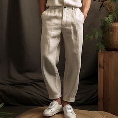 Season:Spring  Summer; Fabric:40% Linen; Gender:Men's; Style:Classic,Casual; Occasion:Vacation,Office / Career,Daily,Going out; Fit Type:Regular Fit; Function:Comfortable,Breathable; Waistline:Mid Waist; Pattern:Plain; Design:Pocket,Button Up; Pants Type:Trousers,Linen Pants,Summer Pants; Fly Type:Zipper,Button; Front page:FF; Listing Date:02/23/2024; Production mode:External procurement; Hips:; Length:; Waist: Mens Summer Pants Outfit, Pleated Linen Pants Men, Cream Linen Pants Outfit Men, Types Of Pants Men, Men’s Linen Pants, Linen Pants Outfit Men, Dude Fits, Men Linen Pants, Linen Pants For Men