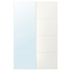 a white and blue paneled wall with two different panels on each side, one in the