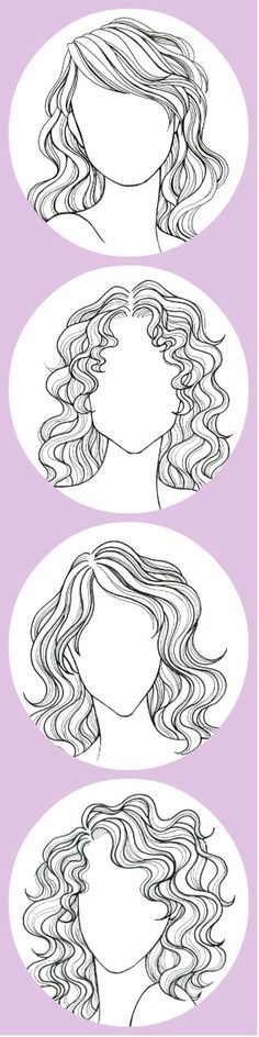 three different types of wigs on a purple background