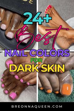 "Get ready to show off your beautiful feet with these 24 nail polish colors that complement dark skin tones. #nailcare #beautytip #summervibes" Purple Polish Nails, Feminine Nail Colors, Summer Toenail Colors 2024, Nail Polish For Dark Skin Tone, Red Pedicure Ideas, Short Nails Bling, Mani Pedi Color Combos, Toes Nails Colors, Nail Polish For Dark Skin