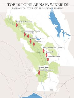 the top 10 popular napa wineries in california and their locations on this map