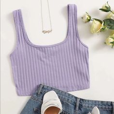 Never Worn; New Without Tags - Adorable Lavender Color - Cropped - Stretchy Purple Top Outfit, Solid Crop Tank Top, Crop Top Outfits Summer, Purple Summer Dress, Solid Tank Tops, Fashion Tops Blouse, Trendy Outfits For Teens, Women Tank Tops, Cute Tank Tops