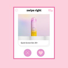 a pink and white photo with the words swipe right on it's screen