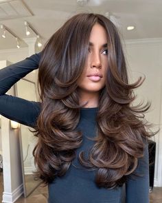 4 Long Layered Hairstyle in Expensive Brunette Shade Layered Thick Hair, Hairstyles For Layered Hair, Long Layered Haircuts, Long Layered Hair, Haircuts For Long Hair, American Beauty, Long Hair Cuts, Layered Haircuts