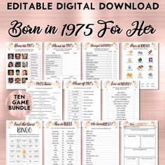 the editable digital printable game for her born in 75 for her