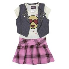 Dress Up Your Little Fashionista In Our Girls' Emoji Plaid Jumper Denim Vest Set A Burst Of Playful Style! Color: Vibrant Pink Paired With Classic Denim For A Trendy Look. Size: Size 5, Ensuring A Perfect Fit For Your Stylish Princess. Design: A Delightful Plaid Skirt Meets A Chic Denim Vest, Creating A Fun And Fashionable Ensemble. The Pink-Gold Glitter Emoji Shirt Adds A Touch Of Whimsy. Material: Crafted With Care From A Blend Of 70% Polyester And 30% Rayon For The Jumper Dress, The Vest Boas Plaid Jumper Dress, Emoji Shirt, Jumper Denim, Plaid Jumper, Girl Emoji, Basketball Birthday, Pink Jumper, Kid Clothes, Denim Chic