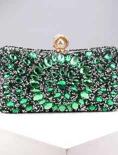 Women's Clutch Evening Bag Wristlet Clutch Bags Party Daily Bridal Shower Rhinestone Pearls Chain Large Capacity Lightweight Durable Green Clutch Bag For Party, Green Clutch For Party, Glamorous Handheld Clutch, Crystal Clutch With Rhinestones, Rhinestone Pouch Evening Bag For Parties, Green Rhinestone Clutch Evening Bag, Elegant Green Evening Bag With Rhinestones, Glamorous Green Evening Bag, Green Rhinestone Party Evening Bag