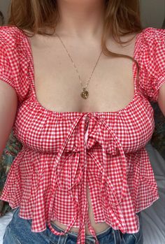 Red Y2k Style Crop Top For Spring, Retro Red Crop Top For Spring, Cute Red Top For Spring, Cute Red Tops For Spring, Cute Red Spring Tops, Cute Red Summer Blouse, Cute Red Crop Top For Spring, Gingham Dress Outfit Summer, Country Coquette