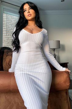 Kallan Knit Dress, White Ribbed Sweater, Sweater Dress Long, Ribbed Sweater Dress, Long Sweater Dress, Knitted Bodycon Dress, Loungewear Women, Curve Dresses, Knit Midi