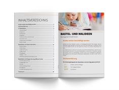 an open book showing information about children's learning in german, english and spanish