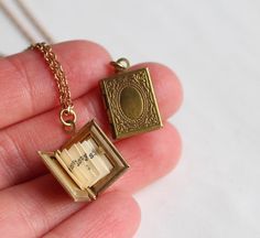 Book Locket Necklace, Graduation Message, Congratulations Graduation, Teacher Graduation Gifts, Rectangle Necklace, Book Necklace, Book Locket, Gold Book, Engraved Initials