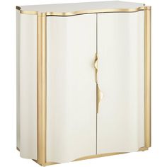 a white and gold cabinet with two doors