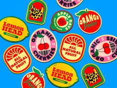 several stickers with different types of fruit on them