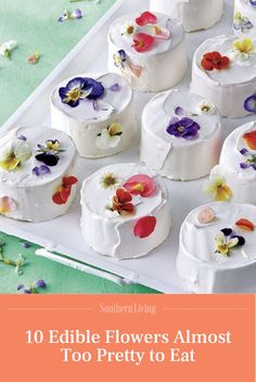 there are many small cakes with flowers on them