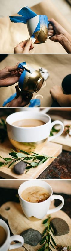 there are three different shots of coffee being made