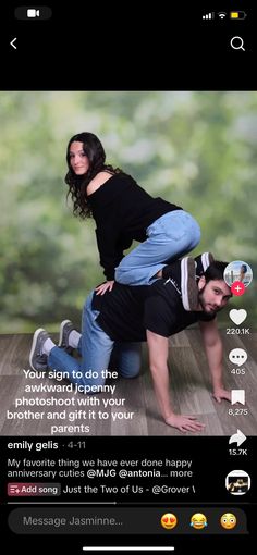 a man and woman are posing for a photo on their cell phone, with the caption'you sign up to do this