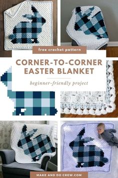 crochet pattern for a baby's blanket with the words corner to corner easter blanket