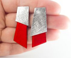 Red Earrings. Contemporary Earrings. Asymmetric Earrings. Red - Etsy Modern Red Geometric Jewelry, Bold Red Drop Earrings, Modern Red Jewelry For Gifts, Unique Red Enamel Earrings, Contemporary Red Jewelry As A Gift, Contemporary Red Jewelry For Gifts, Contemporary Red Jewelry For Gift, Bold Geometric Jewelry For Gifts, Contemporary Silver Earrings