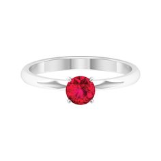 July Birthstone 5 MM Ruby Solitaire Ring in Peg Head Setting Ruby - ( AAA ) - Quality - Rosec Jewels Ruby Solitaire Ring, Ruby Set, 18k Yellow Gold Ring, July Birthstone, Ring Sizer, The Promise, Ruby Ring, Promise Ring, Yellow Gold Rings