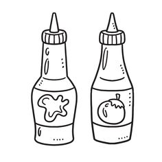 two bottles that have some kind of liquid in them, one with an apple on it