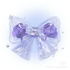 an image of a bow with flowers and jewels on it's side, against a blue background