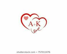 two hearts with the words a and k in red ink