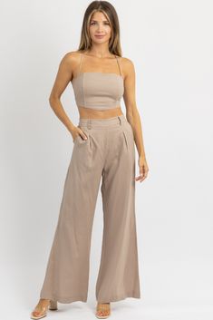 Fitted Wide Leg Solid Color Sets, Fitted Solid Color Wide Leg Sets, Solid Color Fitted Wide Leg Sets, Chic Solid Two-piece Pant Set, High Waist Two-piece Bottoms For Workwear, Chic Solid High-waisted Pants Set, Wide Leg Two-piece Set For Work, Chic Two-piece Set Bottoms For Workwear, Chic Matching Set With Wide-leg Pants