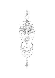 a drawing of a lotus flower on top of a crescent