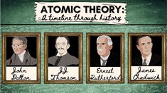 an image of four men in suits and ties with the words atomic theory above them