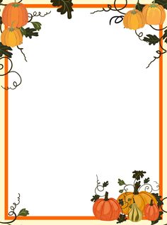 an orange frame with pumpkins and leaves