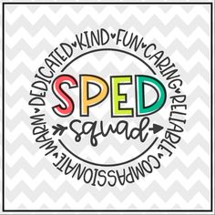 the word speed is written in colorful letters on a gray and white chevron background