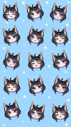 an anime character's face with many different expressions