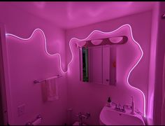 Pink neon light wiggling through bathroom Future Apartment Decor, Bedroom Deco, Redecorate Bedroom, Cute Bedroom Decor, Apartment Decor Inspiration, Strip Lights, Room Makeover Bedroom, Dream Room Inspiration, Room Makeover Inspiration