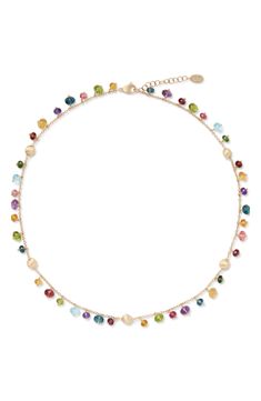 Finely hand-engraved beads of 18-karat gold and colorful faceted stones trace this captivating necklace inspired by the natural beauty of Africa. 16 1/2" length; 1 1/2" extender Lobster clasp closure 18k gold/London blue topaz/blue topaz/quartz/tourmaline Made in Italy Yellow Gold Briolette Necklaces With Faceted Beads, Yellow Gold Briolette Necklace With Faceted Beads, Yellow Gold Multi-stone Round Bead Jewelry, Yellow Gold Jewelry With Multi-stone Round Beads, Beauty Of Africa, Marco Bicego, Jewellery Sketches, London Blue Topaz, London Blue