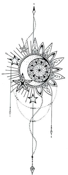 a drawing of a sun and moon on a white background, with black lines in the middle