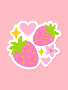 two strawberry stickers with hearts and stars on them, one is pink and the other is green