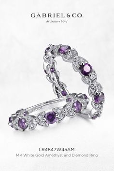 Express your style and bring vibrant color to your look with this floral inspired stackable ring. LR4847W45AM #GabrielAndCompany #GoldRing #AmethystRing #WhiteGoldRing #DiamondRing Gabriel And Co Stackable Rings, Gabriel Jewelry, Push Gifts, Ladies Rings, Amethyst And Diamond Ring, Fine Jewelry Collection, Stackable Ring, February Birth Stone, Amethyst Ring