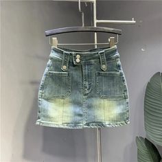 Lasaky - High Street Vintage Denim Skirt: High Waist A-Line Skirt for Pear-Shaped Figures Y2k Plus Size, Jean Skirt Outfits, Vintage Denim Skirt, Skirt High Waist, Outfits Y2k, Short Denim Skirt, Retro Shorts, Denim Skirt Women, Retro Blue