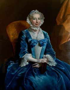 a painting of a woman in blue dress