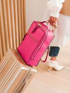 Pink Rectangular Laptop Bag For Travel, Pink Travel Bag With Laptop Sleeve, Pink Laptop Bag For Travel, Laptop Backpack With Zipper Closure For Travel, Trendy Travel Laptop Bag With Sleeve, Back To School Travel Laptop Bag, Laptop Backpack With Zipper For Trips, Trip Laptop Backpack With Zipper Closure, Pink Leather Backpack For Travel