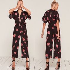 Suit Yourself. This Is A Kimono Sleeved Jumpsuit With An Optional Front Hook And Eye, A Belted Waist And A Slightly Cropped Leg. Spring Floral Print Jumpsuits And Rompers For Date Night, Elegant Floral Print Jumpsuits And Rompers For Brunch, Elegant Floral Print Jumpsuit For Brunch, Chic Short Sleeve Jumpsuits And Rompers With Floral Print, Chic Floral Print Jumpsuit With Short Sleeves, Elegant Floral Jumpsuits And Rompers For Spring, Elegant Pink Short Sleeve Jumpsuits And Rompers, Elegant Pink Short Sleeve Jumpsuit, Elegant Floral Print Jumpsuits And Rompers With Short Sleeves