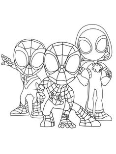 three cartoon characters from the spider - man movie coloring pages for kids to print and color