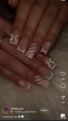 Christmas Nails Shorties, Short Christmas Nails Pink, Winter Nails Dark, Short Winter Nails, Winter Square Nails, Brown Acrylic Nails, Tapered Square Nails, Tapered Square, Winter Nails Acrylic