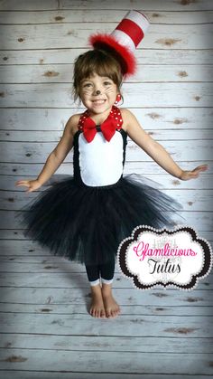 Cat in the Hat Tutu Dress  Cat in the Hat Tutu by GlamliciousTutus Cat In The Hat Costume, Cat In The Hat Party, Dress Tuxedo, School Costume, Dr Seuss Day, Seuss Party, Girls Costumes, Book Week Costume, Tutu Costumes