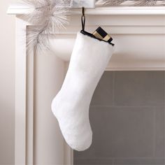 Morrone Faux White Fur and Black Leather Christmas Stocking | CB2 Fur Tree Skirt, Traditional Christmas Stockings, Leather Christmas, Fur Tree